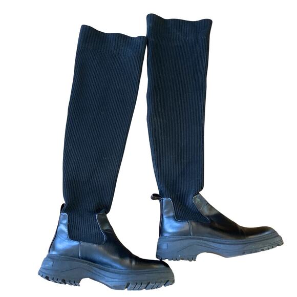 Zara Chunky Knee High Sock Boots, Size 36 Black - Picture 3 of 6